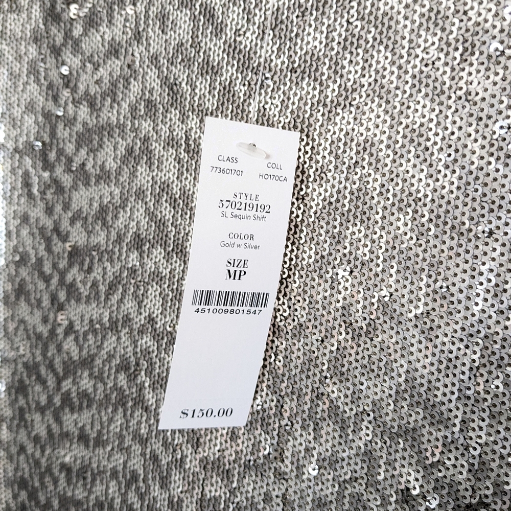NTW White House Black Market Medium Petite Sparkly Silver Sequin Sheath Dress‎ - Picture 5 of 8